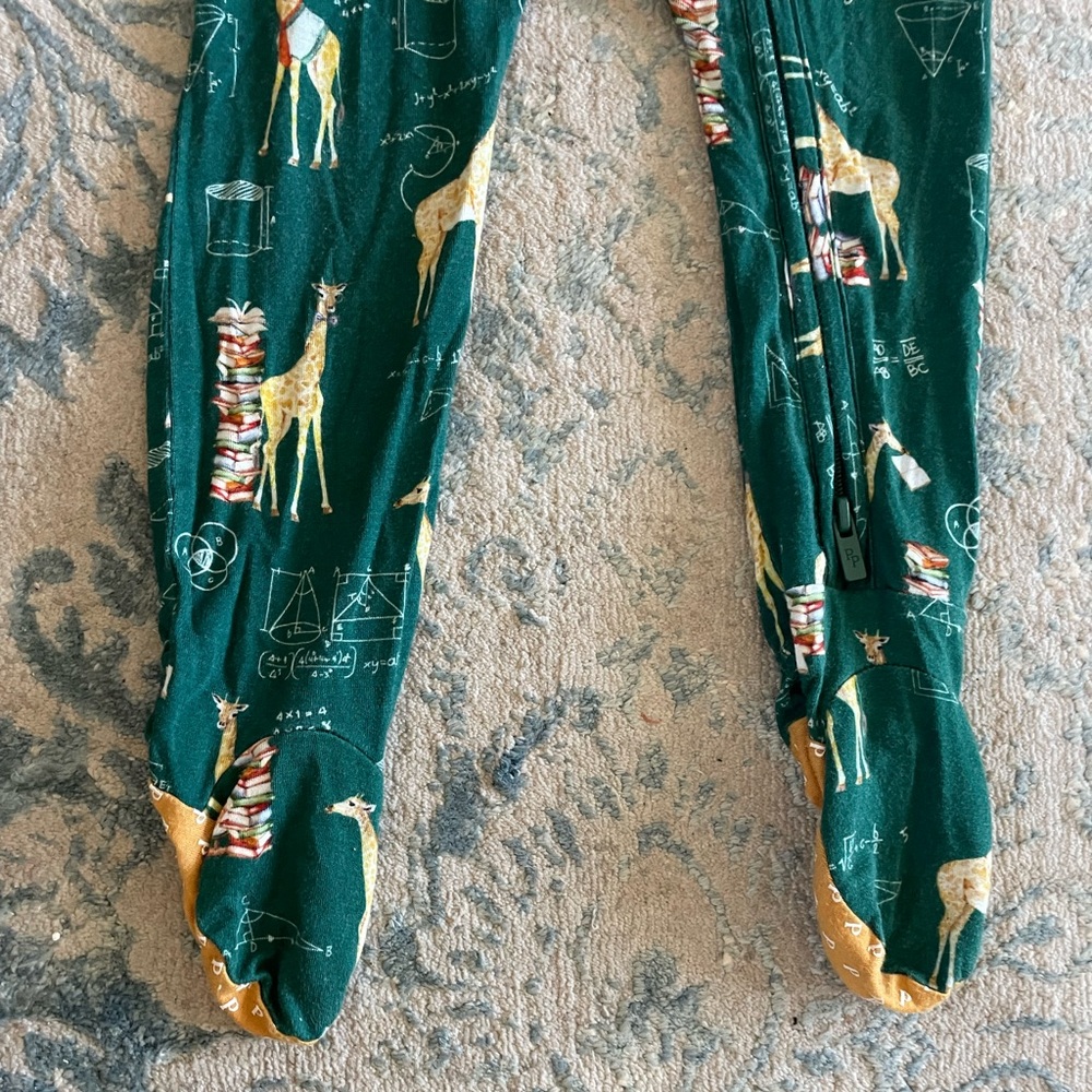 🦒 Posh Peanut Bamboo Viscose Giraffe Math Print Footed One Piece Pajama - Picture 6 of 13